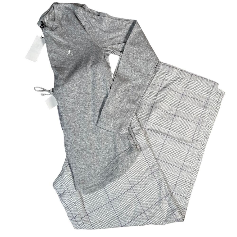 Ralph Lauren Pajama Set Long Sleeve Pants Womens Small Grey Purple Plaid‎